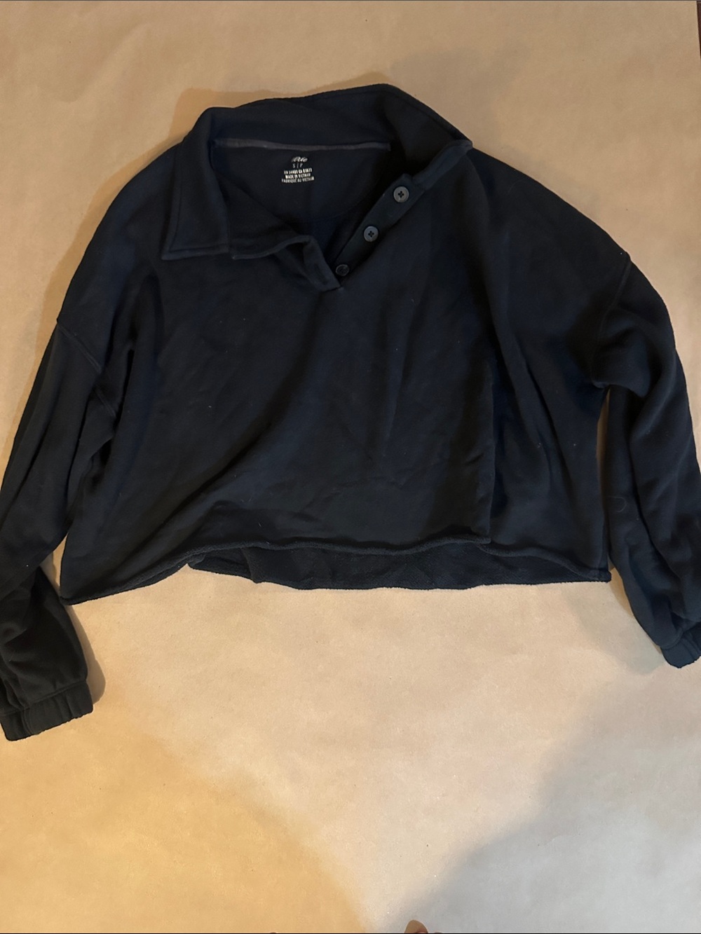 aerie black cropped button-up mock collar sweatshirt